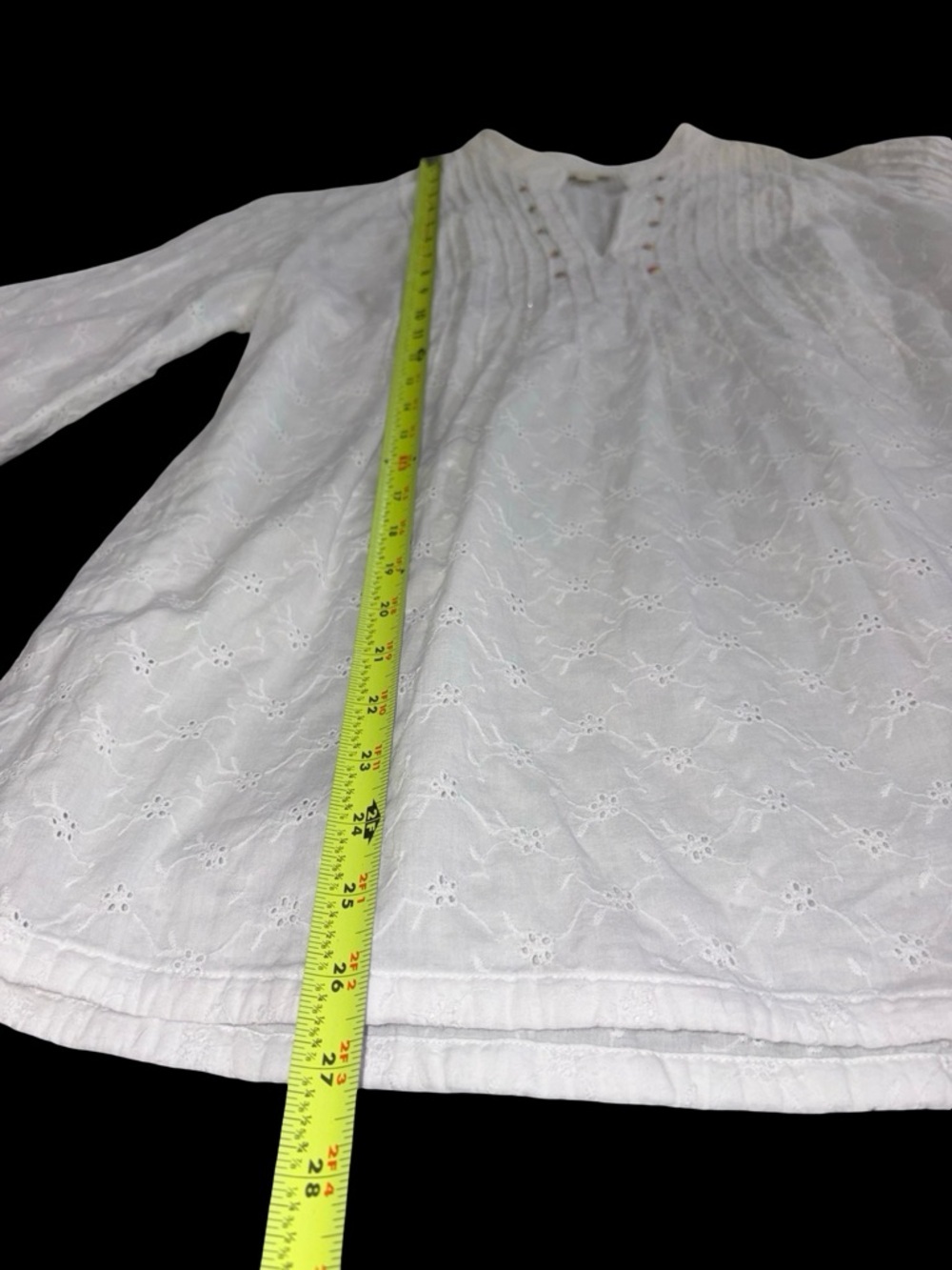 J. Jill White Eyelet Tunic Top Small Cotton Boho Embroidered Beaded Cottagecore - Picture 7 of 13